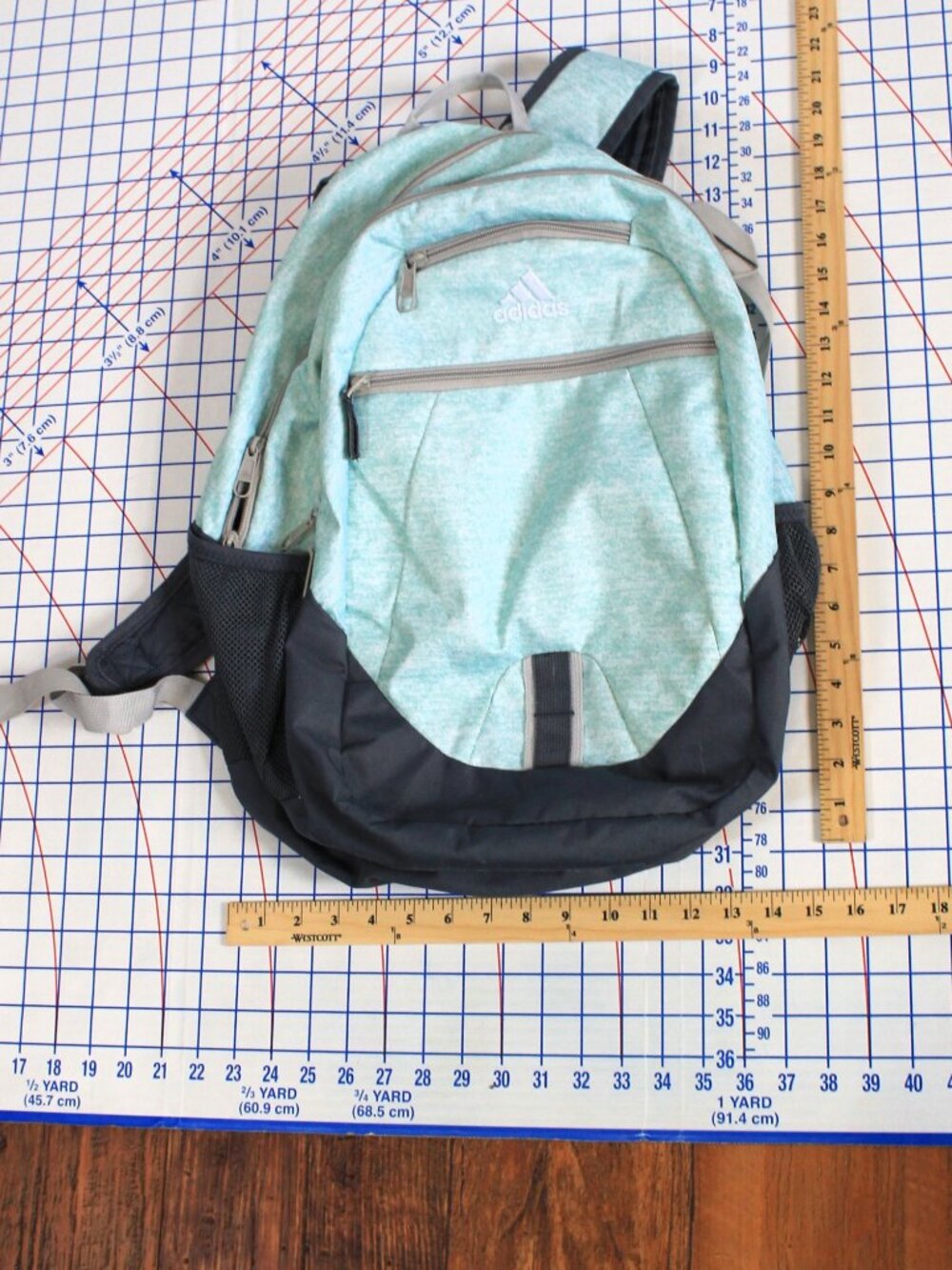 Large Adidas Backpack Bookbag Heathered Aqua - Picture 9 of 9